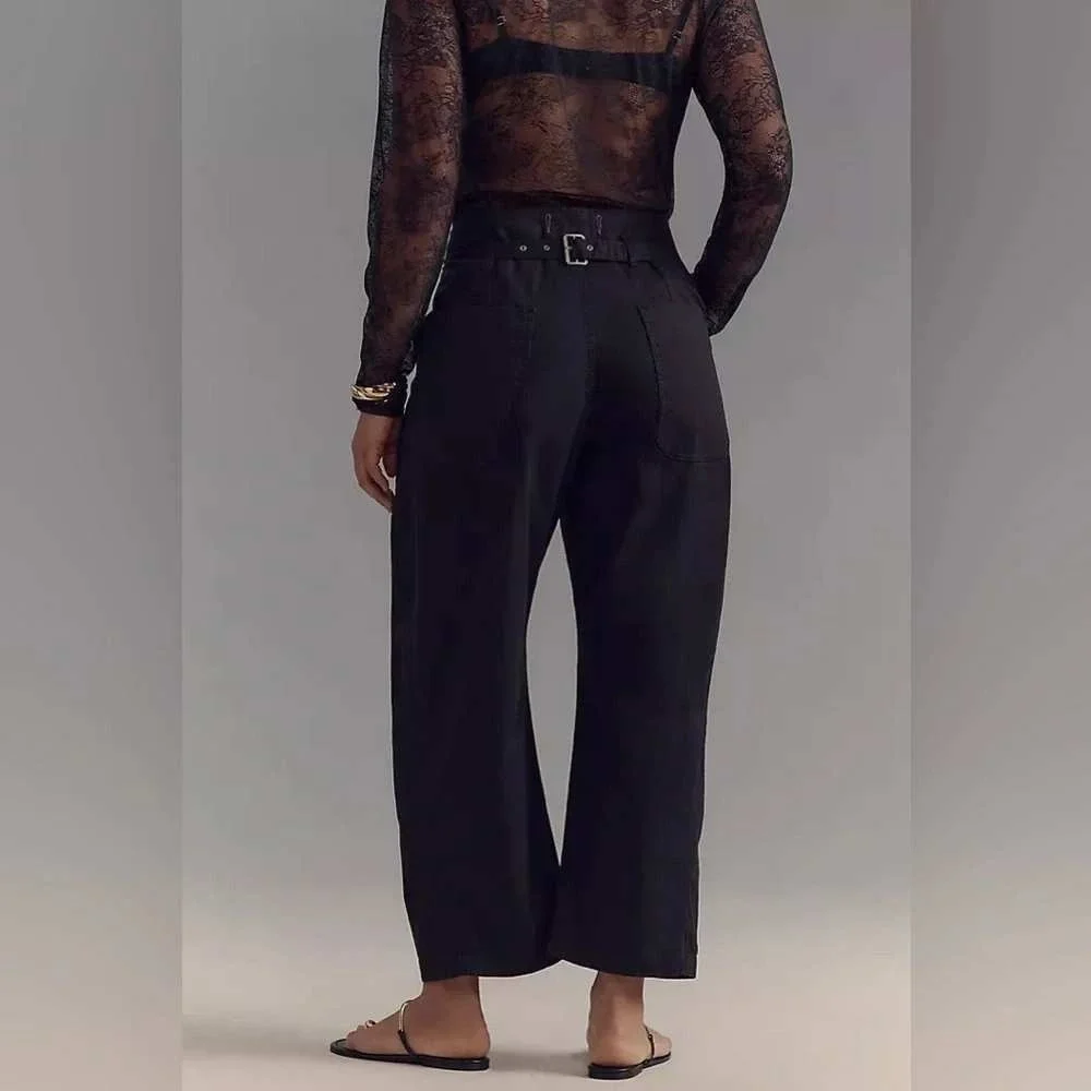 Anthropologie Pilcro The Arin Mid-Rise Button-Front Barrel Pants Black 26P